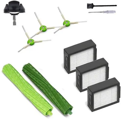 Produktbild von Staubsaugerzubehör - Zubehörset - geeignet für iRobot Roomba-Staubsauger (i7, i7+, E5, E6, 800/900-Serie) - 2 Hauptbürsten, 3 Filter, 3 Seitenbürsten und 1 Lenkgestell