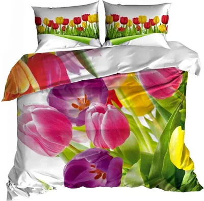 Zdjęcie produktu dla Pościel z satyny bawełnianej 3D 160 x 200 cm KOLOROWE TULIPANY