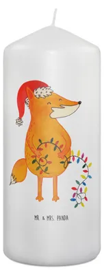 Produktbild von Mr. & Mrs. Panda Kerze Fuchs Weihnachten 19 x 8 cm - Weiß - Geschenk, Weihnachtsmann, Nikolaus, Erinnerungslicht, Heiligabend, Stumpenkerze, Zylinderkerze, Blockkerze