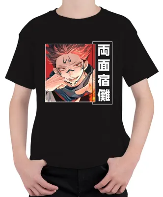 Obrázok produktu pre Jujutsu Kaisen 両面宿儺 Demon Anime Aesthetics Manga Flame Gift Uni detské tričko, čierna, 104