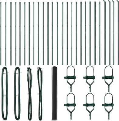 Produktbild von Möbel Sechseckzaun Grau 1,5x50 m Stahl, Zaunpfosten 13 Stück Grün Ø32 mm 200 cm verzinkter Stahl - Zaunzubehör 3352864