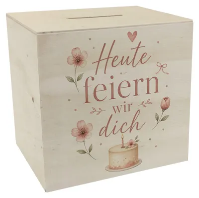 Produktbild von Spardose Holz Heute feiern wir dich - Sparbüchse zum Geburtstag Mit Spruch: