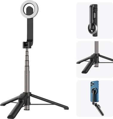 Produktbild von TELESIN WS-22005 27,1-Zoll-Mini-Magnet-Selfie-Stick-Desktop-Stativ mit Teleskopstange, 5 Abschnitte, 360¡ã drehbar, mit Magnetring und Fernbedienung, kompatibel mit iPhone 15/14/13/12 Smartphone