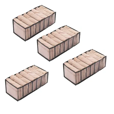 Produktbild von 4er Set Kleiderschrank Organizer, Mesh Wäschesortierer mit 7/9 Fächern, Faltbare Kleidungsaufbewahrung für Jeans, Unterwäsche, Socken, Bettwäsche, Schlafzimmer, Weiß/Grau