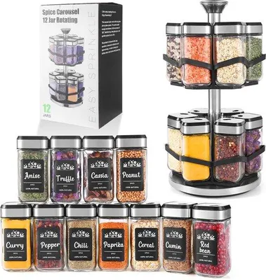 Obrázek produktu pro Regál na bylinky se 2 úrovněmi, 12 květináči na bylinky, otočný o 360 stupňů