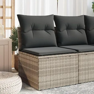 Produktbild von Gartensofa ohne Armlehnen mit Kissen Hellgrau Poly Rattan
