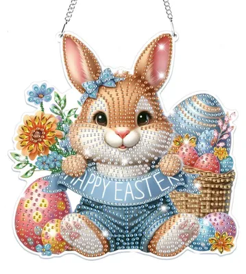 Productafbeelding van 5D Diamantverfset, hangende decoratie, paashaas, knutselset, geschikt voor kinderen en volwassenen, cadeau