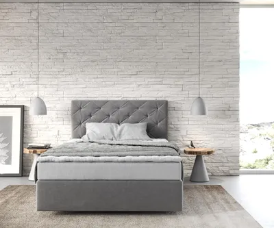 Produktbild von DELIFE Boxspringbett Dream-Great 120x200 cm Mikrofaser Grau mit Matratze und Topper