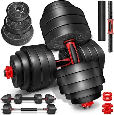 Produktbild von Hantelset – Verstellbare Halter – Krafttraining – 2-in-1 Halter und Langhantel – 40 kg – Schwarz