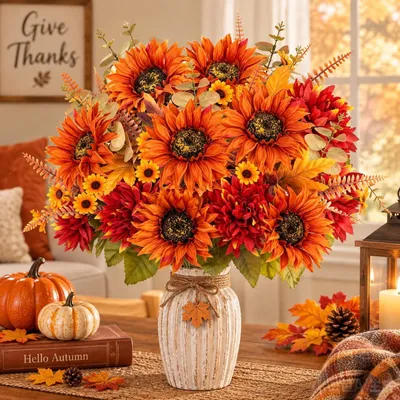 Productafbeelding van Kunstbloemenboeket met Zonnebloemen, 50 cm, Set van 2