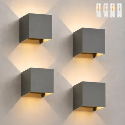 Produktbild von ZMH Led Wandleuchte 4ER Aussen Grau Wandlampe G9 Warmweiß Modern Up Down IP54 Wasserdicht Außenwandleuchte Einstellbarer Strahl Flurlampe
