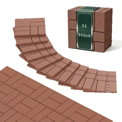 Productafbeelding van NAIZY Balkon- en terrasvloertegels, houtlook, PE-kunststof, 30x30 cm, patroon 2 (8-tegels patroon), bruin-rood, eenvoudige klikverbinding, onderhoudsvriendelijk, 22 stuks (2 m²), geschikt voor binnen- en buitengebruik
