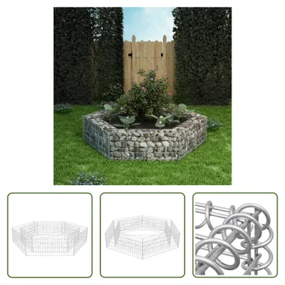 Image de The Living Store Plateau hexagonal en gabion 200x173x40 cm