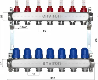 Produktbild von Edelstahl Heizkreisverteiler – 2 bis 12 Heizkreise - 7-fach