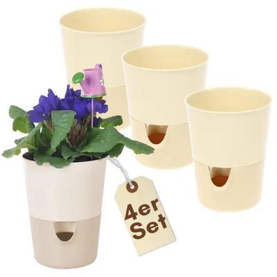 Produktbild von 4er Set Kräutertopf Selbstbewässernd Selbstbewässerungstopf Kräutertopf Küche Indoor Kräutergarten Fensterbank Blumentopf mit Bewässerungssystem Elfenbein 11 cm