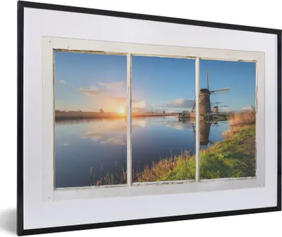 Produktbild von MuchoWow® MuchoWow® Gerahmtes Poster Aussicht - Wasser - Mühle 60x40 cm - Poster mit zchwarzem Bilderrahmen - Schlafzimmer - Plakat in Rahmen - Drucken