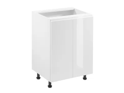 Produktbild von Küchenunterschrank 60 cm Küchenschrank mit 2 Türen ohne Arbeitsplatte, Aspen D60 Weiß/Hochglanz