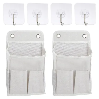 Produktbild von Set mit 2 weißen Hängeorganizern mit je 4 Haken, Aufbewahrungssystem, Tür-, Wand- und Hängeorganizer mit Fächern für Bad, Küche, Schlafzimmer, Camping