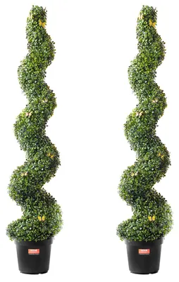 Zdjęcie produktu dla VEVOR Sztuczny bukszpan topiary, 152,4 cm, spiralne drzewa topiary, sztuczna roślina z dodatkowymi liśćmi, doniczką i małą dekoracją, zielony zestaw chroniony przed promieniowaniem UV jako dekoracja domu