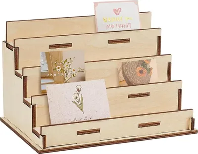 Produktbild von Kartenhalter, 4-stöckig - Holz-Fotohalter - Kartenständer - Tragbare Aufbewahrung - Tischorganizer - Für Postkarten - Kartenständer