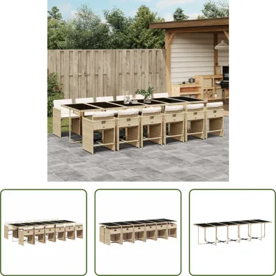 Produktbild von The Living Store 13-tlg. Garten-Essgruppe mit Kissen Beige Poly Rattan