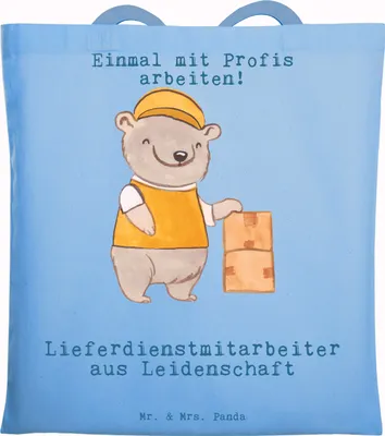 Produktbild von Mr. & Mrs. Panda Tote Bag Lieferdienstmitarbeiter Leidenschaft - Sky Blue - Geschenk, Baumwolltasche, Tasche, Lustig, Witzig, Pizzabote, Laptoptasche, Jutebeutel, canvas