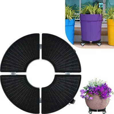 Produktbild von LZQ Pflanzenroller Rund Blumenroller mit Rädern Tragkraft 300 kg Einstellbare 39-52 cm Rollbrett Rolluntersetzer für Blumentopf, Schwarz