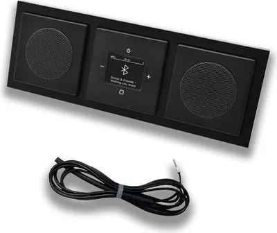 Produktbild von Busch Jäger DAB+ Unterputz Bluetooth (in and out) Radio 8217U-101 Future SCHWARZ MATT, Set mit 2 x Lautsprecher, Abdeckungen, Rahmen + 0,9 m EBROM Wurfantenne zur Empfangsoptimierung - 8217 U – 101