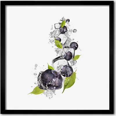 Produktbild von Bild - 50 cm x 50 cm - MDF - Rahmen, Wandkunst - Blaubeeren mit Eis