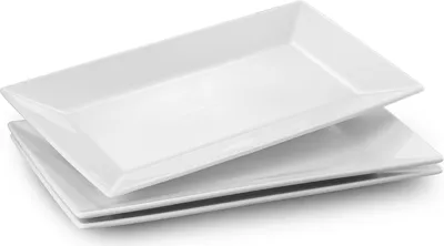 Produktbild von Rechteckiges Porzellan-Servierbrett 35,6 x 20,3 cm, rechteckige Porzellanplatten, Dinnerplatten für Fleisch, Fisch, Sushi, Gerichte usw. Naturweiß, 3 Stück
