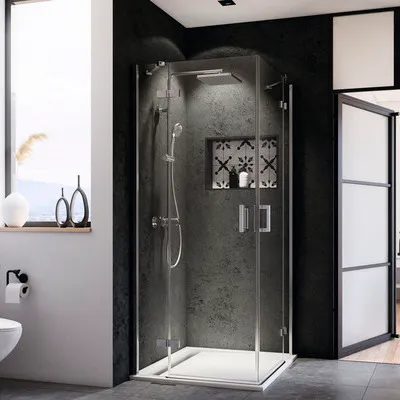 Produktbild von Eckeinstieg Drehtür 4-teilig Breuer Panorama 90x90 cm Klarglas Profilfarbe chrom