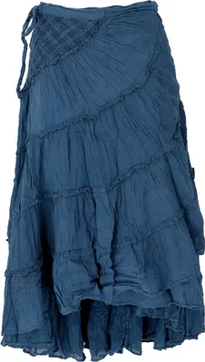 Produktbild von Boho Wickelrock, Krinkelrock, Maxirock, Flamenco Rock - Blau, Damen, Baumwolle, Röcke