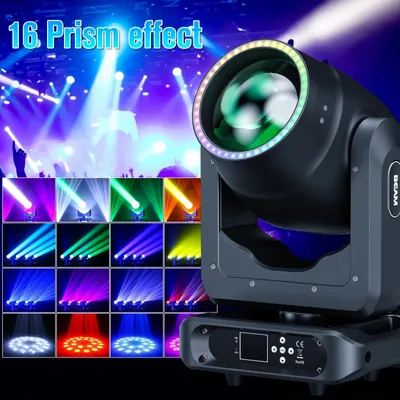 Zdjęcie produktu dla LED Moving Head Beam - 200B 200W - DMX512/RDM 20 kanałów - LED 1×100W + 44×5050 RGB - 90-240V wtyczka EU - 8+16 pryzmatów efekt tęczy - Stage & DJ