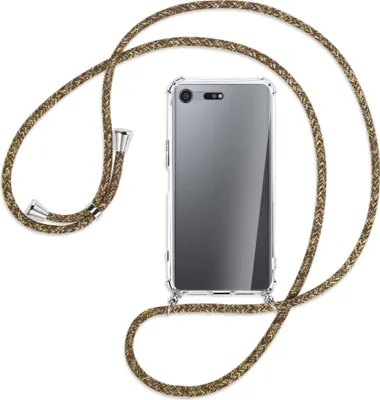Produktbild von Handykette Backcover-Schutzhülle mit Band (Metall silberfarben) für Sony Xperia XZ Premium - braun+beige