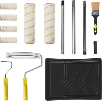Zdjęcie produktu dla Uchwyt na wałek malarski z 3-częściowym drążkiem aluminiowym - od 26 do 120 cm - Zestaw do malowania ścian, sufitów i nie tylko