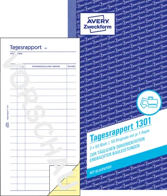 Produktbild von Avery Zweckform 1301, Tagesrapport, 105x200mm, mit Blaupapier, 2x50 Blatt