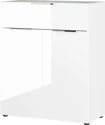 Produktbild von Kommode "404" in weiss mit einer Schublade und 2 Türen. Abmessungen (BxHxT) 83x102x42 cm