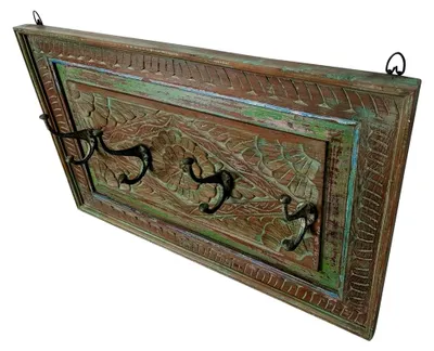 Produktbild von Wandgarderobe im Vintage-Stil mit Garderobenleiste und Haken aus Holz