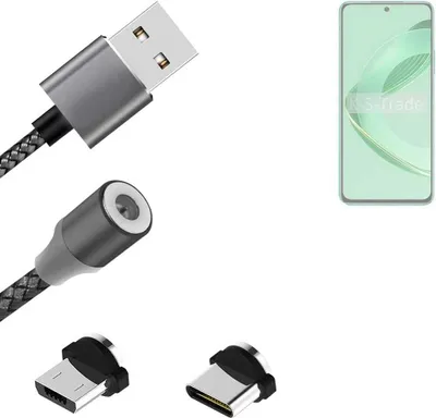 Produktbild von K-S-Trade Hochwertiges Magnet-Lade-kabel Sync-Kabel Daten-Kabel kompatibel mit Huawei nova 12 SE mit USB-Typ-C-Anschluss und Micro-USB-Anschluss 2A