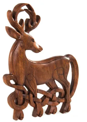 Produktbild von Wandschmuck Wandbild Keltischer Hirsch Holz handmade handgeschnitzt Wa