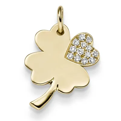 Produktbild von Anhänger Kleeblatt 585 Gold Gelbgold mit 13 Diamanten 0,11ct. TW-SI