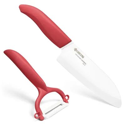 Obrázok produktu pre Sada Kyocera GEN RED: keramický nôž Santoku a škrabka na presné krájanie