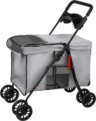Zdjęcie produktu dla Wózek dla zwierząt domowych - Buggy dla zwierząt - Wygodne podróżowanie - Łatwy do złożenia - Do 20 kg - Szary