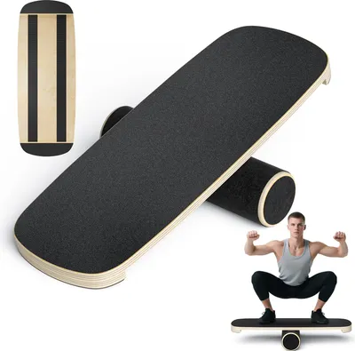 Immagine prodotto di Balance Board Balanceboard - Skateboard-Form Surftrainer - 72,5×28×3,5 cm - Allenamento dell'equilibrio per le gambe - Legno curvato - Nero