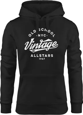 Produktbild von Hoodie Damen College Style Schriftzug Oldschool Vintage Allstars Kapuzen-Pullover Fashion Streetstyle Neverless® schwarz M