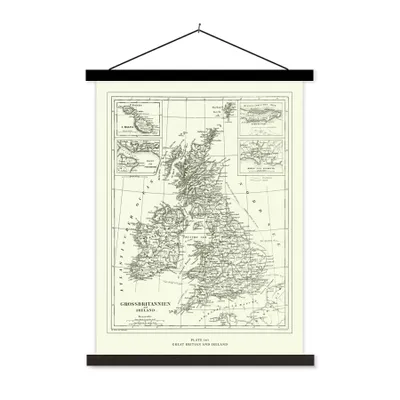 Produktbild von MuchoWow® Textilposter Klassische Weltkarte von Großbritannien und Irland 90x120 cm mit schwarzem Rahmen - Dekoration