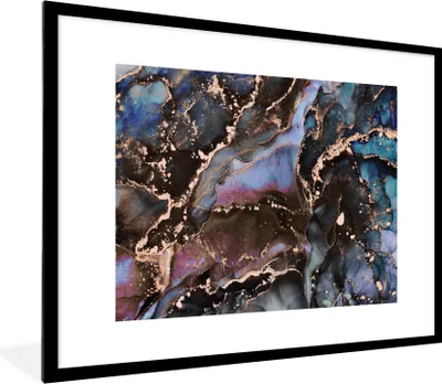 Produktbild von MuchoWow® Gerahmtes Poster Marmor - Gold - Rosa 80x60 cm - Poster mit Schwarzem Bilderrahmen Wandposter Rahmen Foto Bilder - Schlafzimmer-Dekorationen - Fotoposter