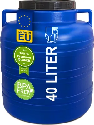 Produktbild von plasteo® 40 Liter Weithalsfass Rund mit Deckel und Griffen, Lebensmittelecht und BPA-Frei Gepäcktonne Sauerkrautfass Futtertonne Universalfass