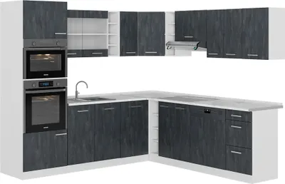 Produktbild von Einbauküche in L-Form Vicco R-Line Schwarz Beton 247 x 46 cm ohne Arbeitsplatte, Model 47392