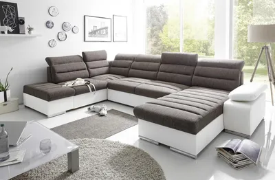 Produktbild von Couchgarnitur PASCARA U-Form mit Schlaffunktion-Weiss /Ottomane Rechts